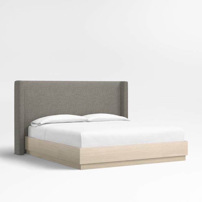 Arden 52" Dark Grey Upholstered King Headboard with Batten White Oak Bed Base - Image 0