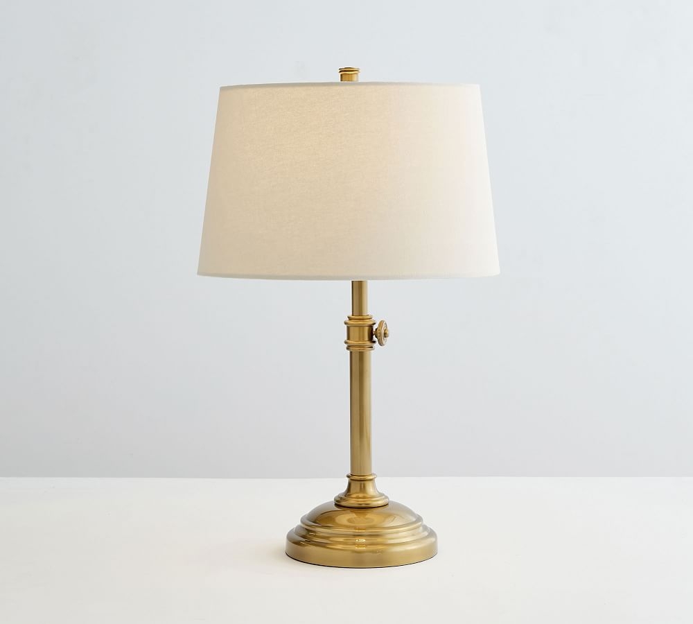 Chelsea Metal Adjustable 23.5" USB Lamp, Brass with Small Tapered Gallery Shade, Sand - Image 0