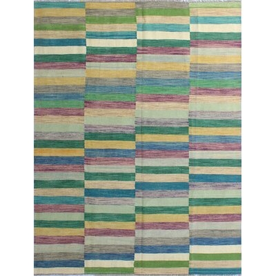 One-of-a-Kind Reta Hand-Knotted Green/Beige 6'7" x 7'11" Wool Area Rug - Image 0