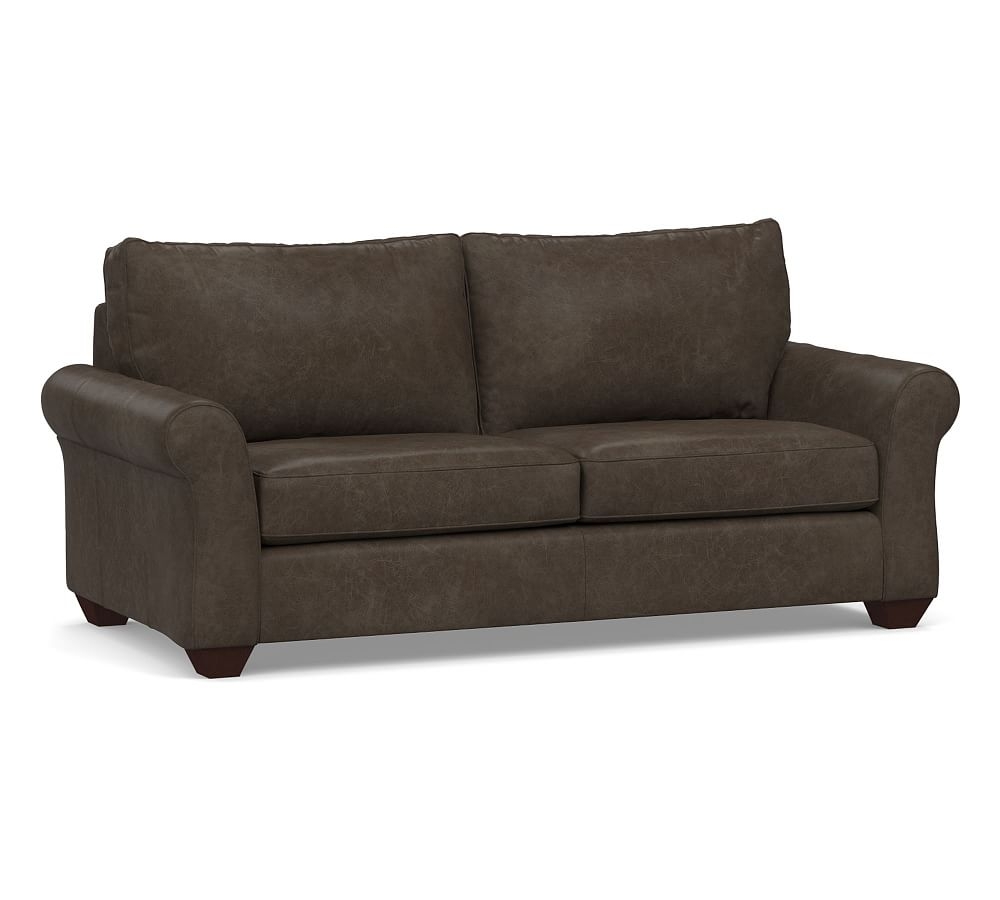 PB Comfort Roll Arm Leather Sofa 83.5", Polyester Wrapped Cushions, Statesville Wolf Gray - Image 0
