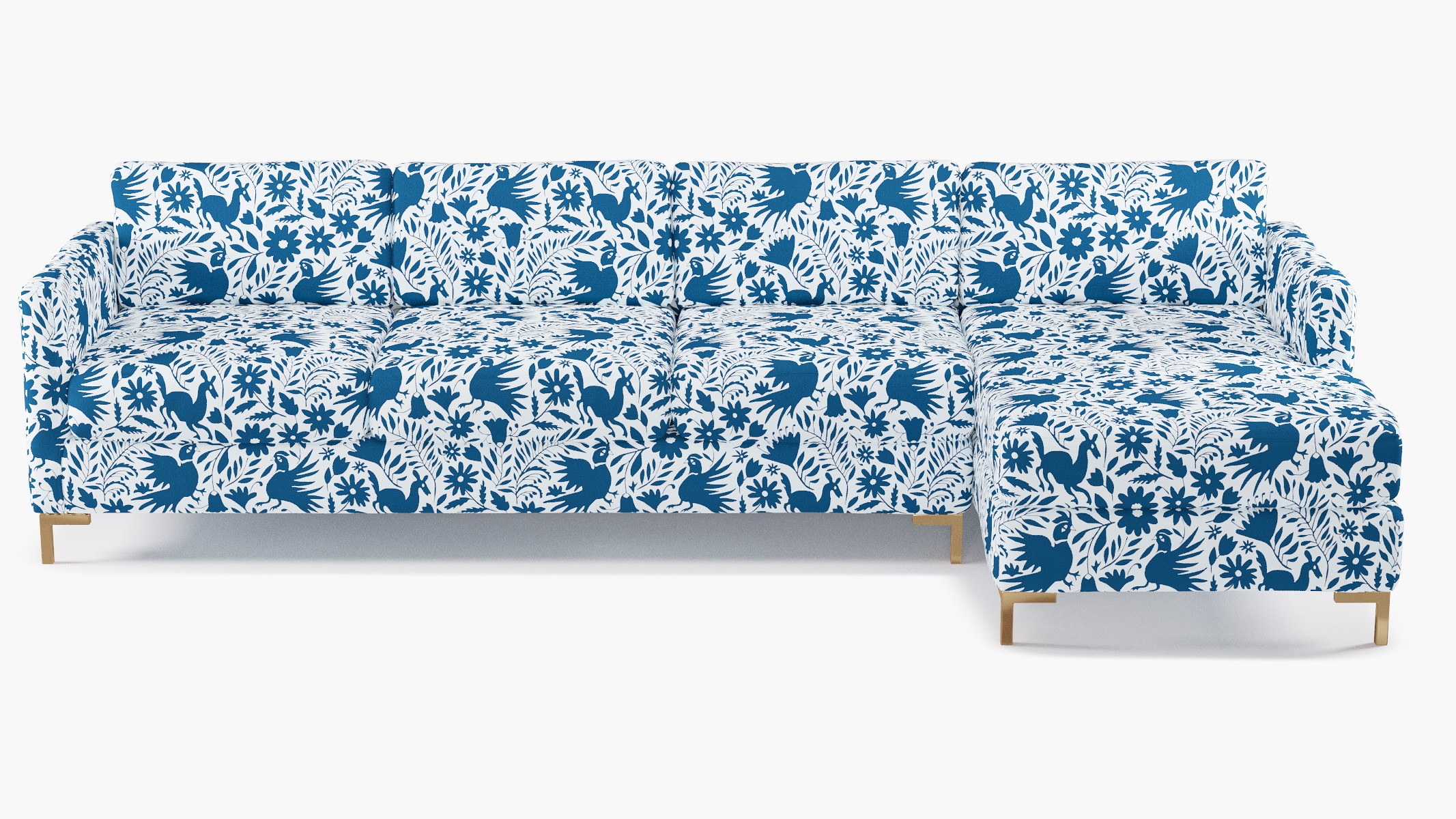 Modern Sectional, Right Facing, Cerulean Frida, Brass L Leg - Image 0