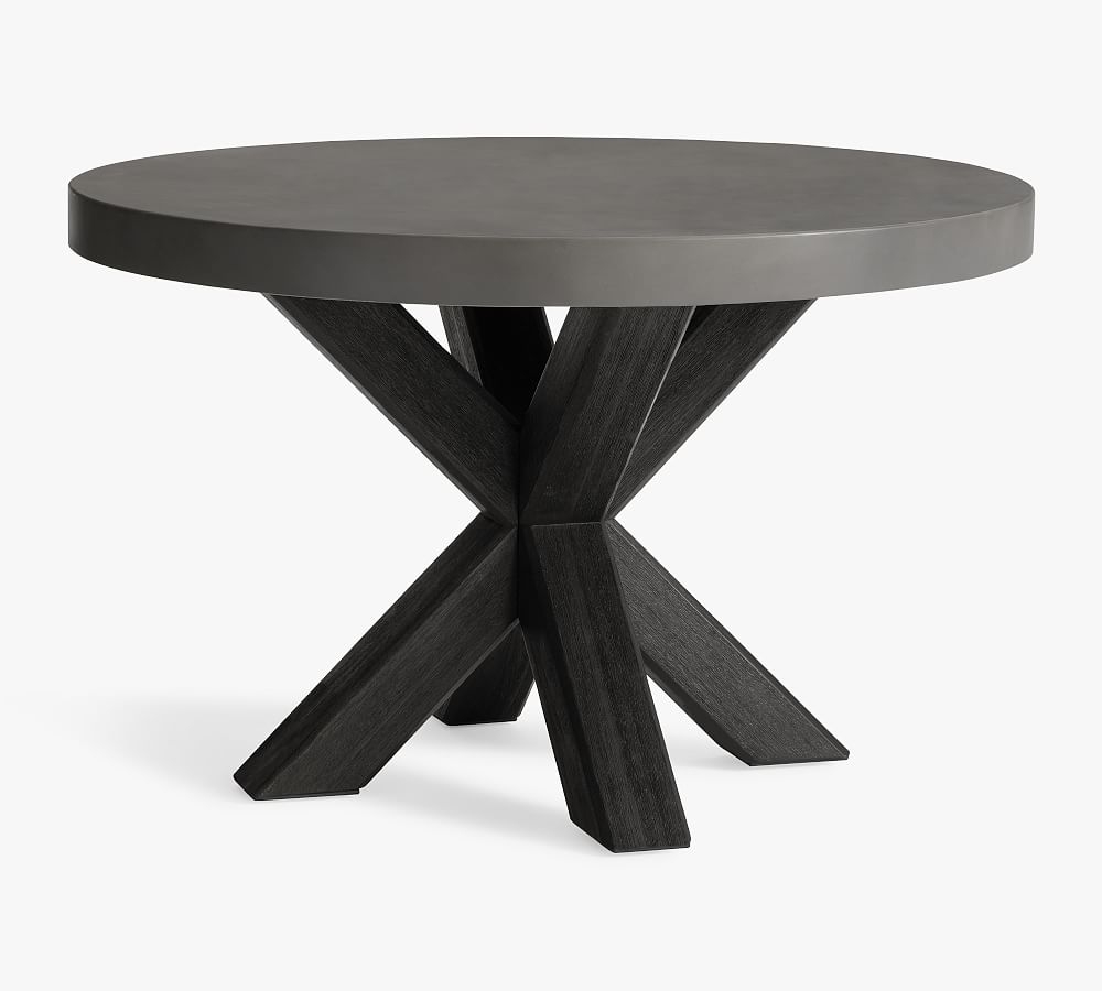 Abbott 48" Concrete & Acacia Round Dining Table, Black - Image 0