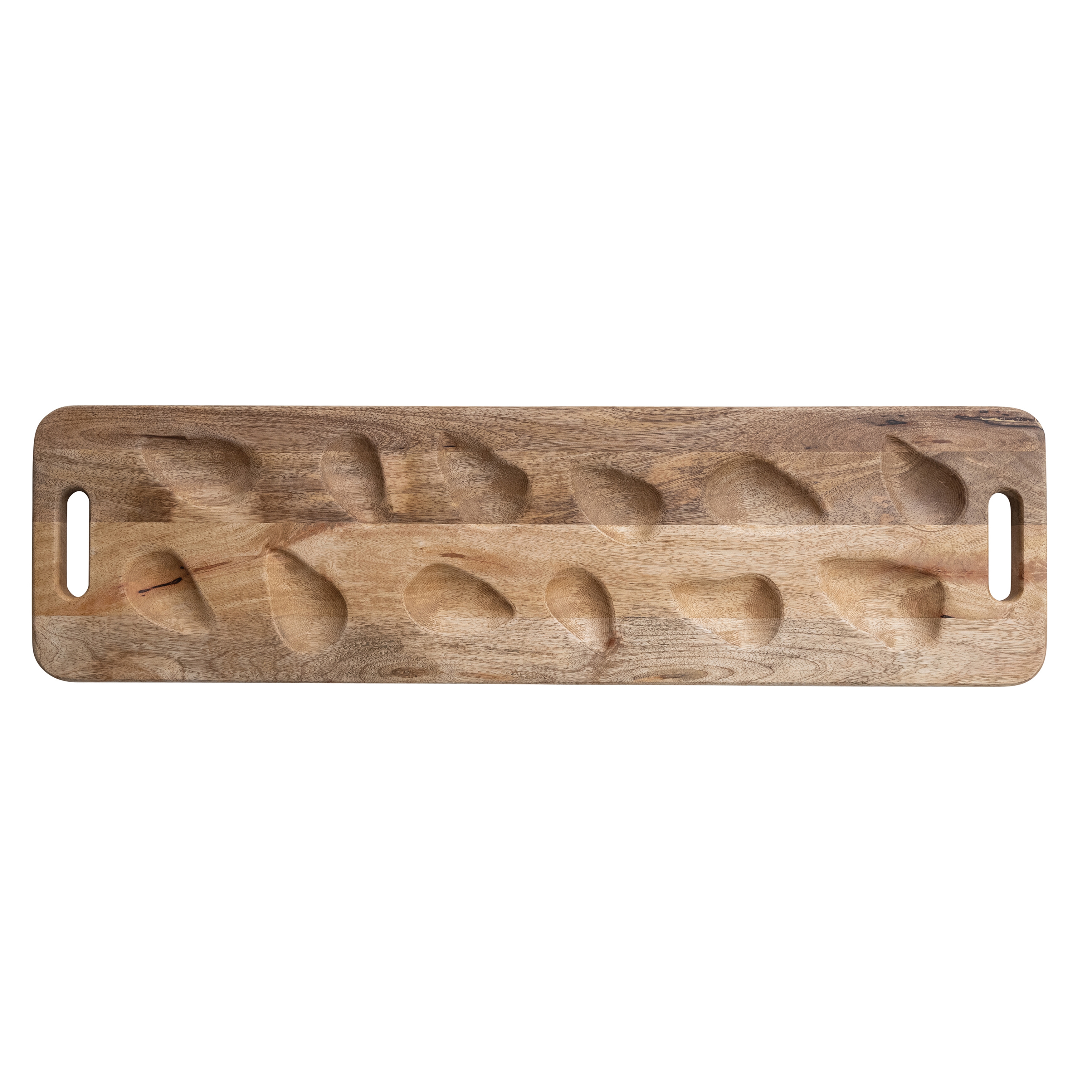 Mango Wood Oyster Serving Board with Handles, Natural - Image 0