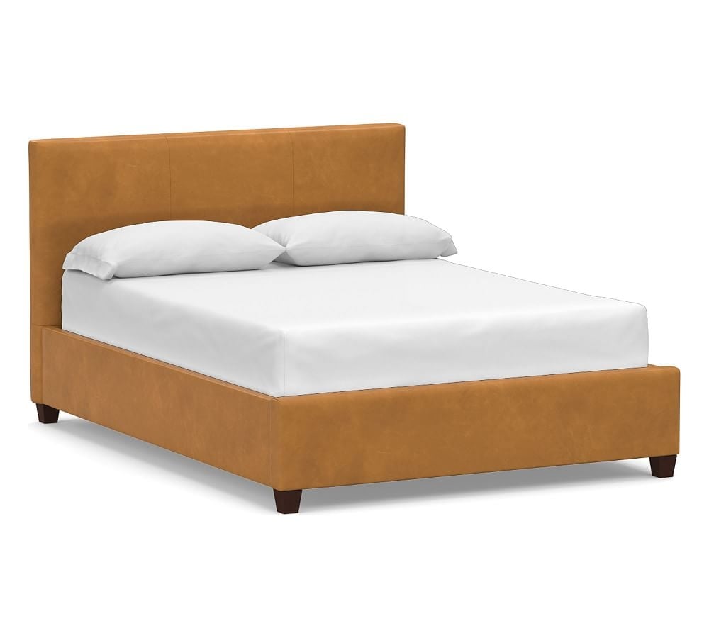 Raleigh Square Leather Low Bed without Nailheads, Full, Vintage Camel - Image 0