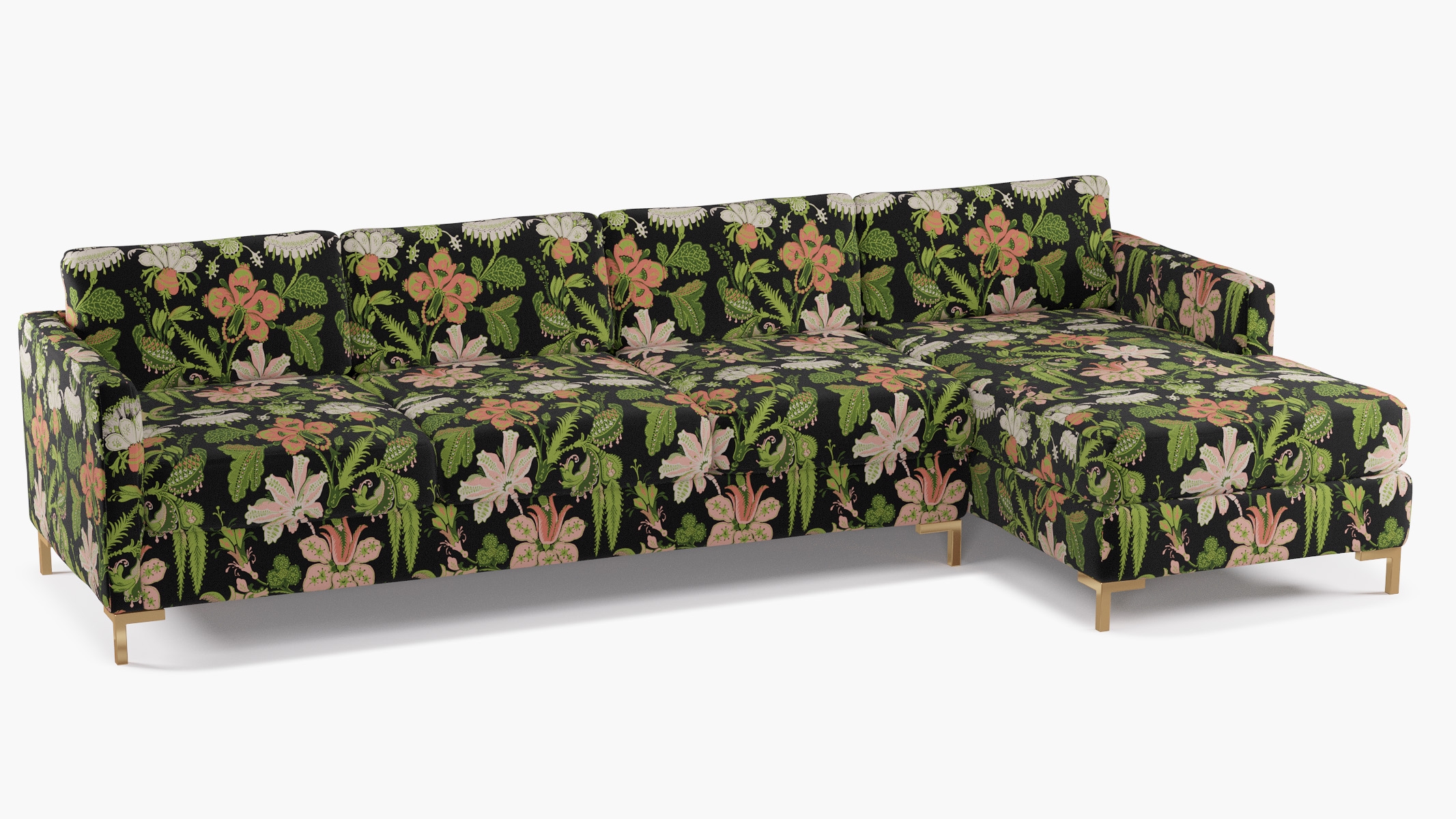 Modern Sectional, Right Facing, Coral Onyx Rossetta, Brass L Leg - Image 1