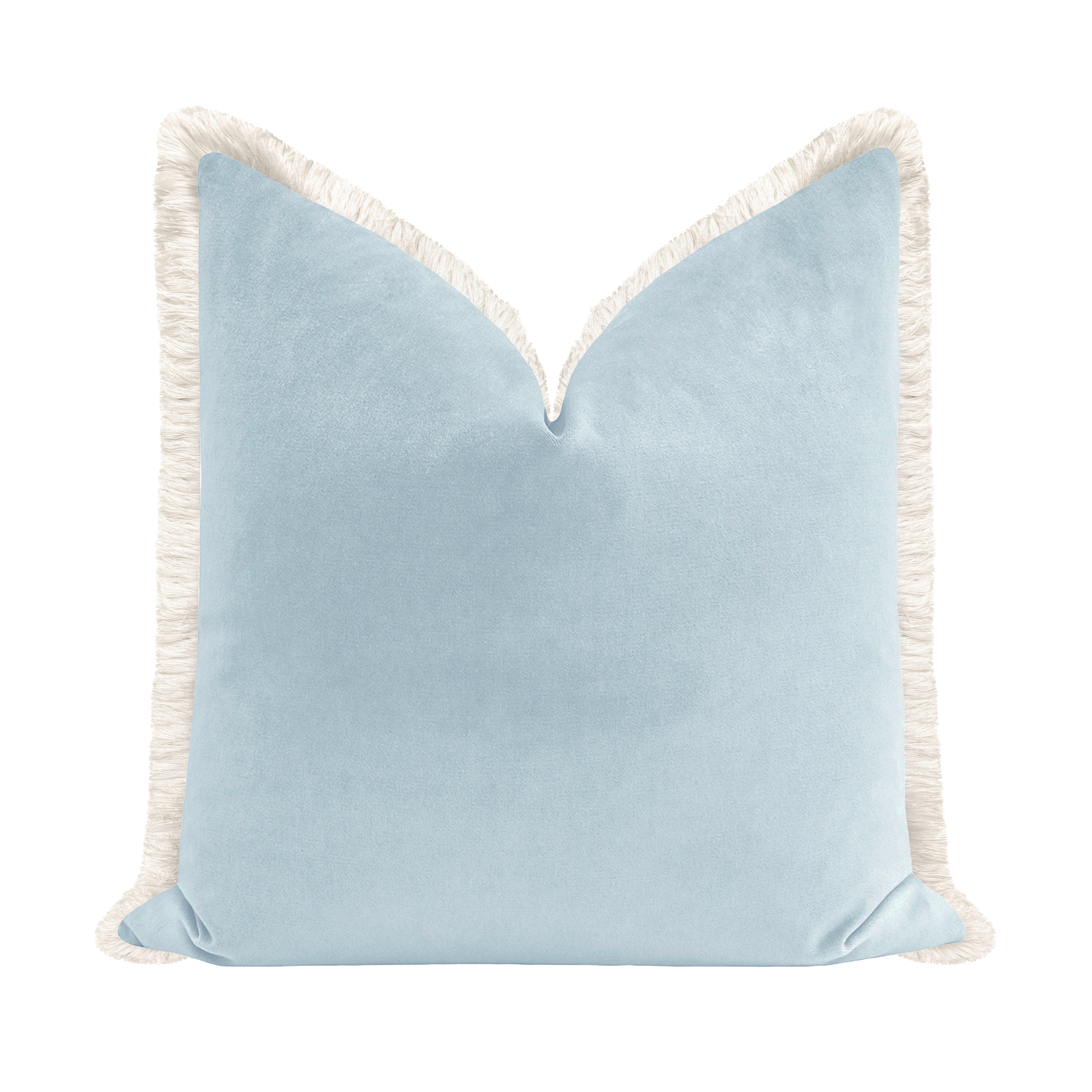 SOCIETY VELVET // SOFT BLUE + FRINGE - 22" X 22" / Bone Fringe - Image 1