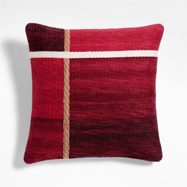 Plaid Kilim 20"x20" Luminous Red Throw Pillow with Feather Insert - Image 0