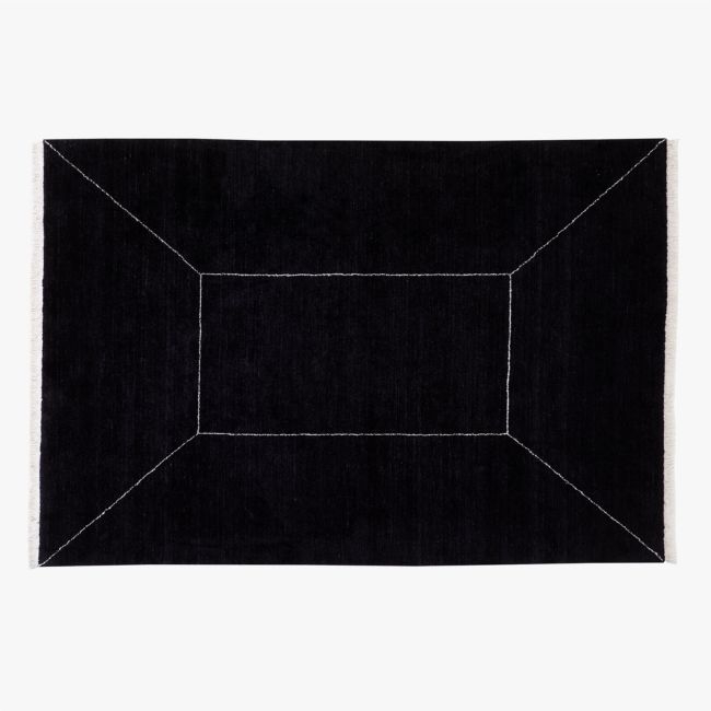 Nadya Handloomed Black Geometric New Zealand Wool Area Rug 6'x9' - Image 0