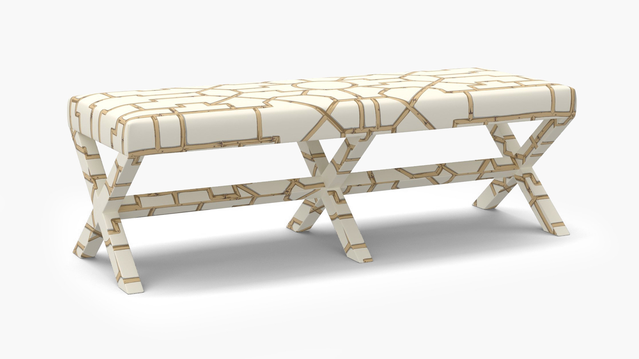 Double X Bench, Tan Baldwin Bamboo - Image 1