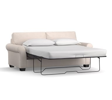 PB Comfort Roll Arm Upholstered Sleeper Sofa, Box Edge Memory Foam Cushions, Textured Basketweave Black - Image 1