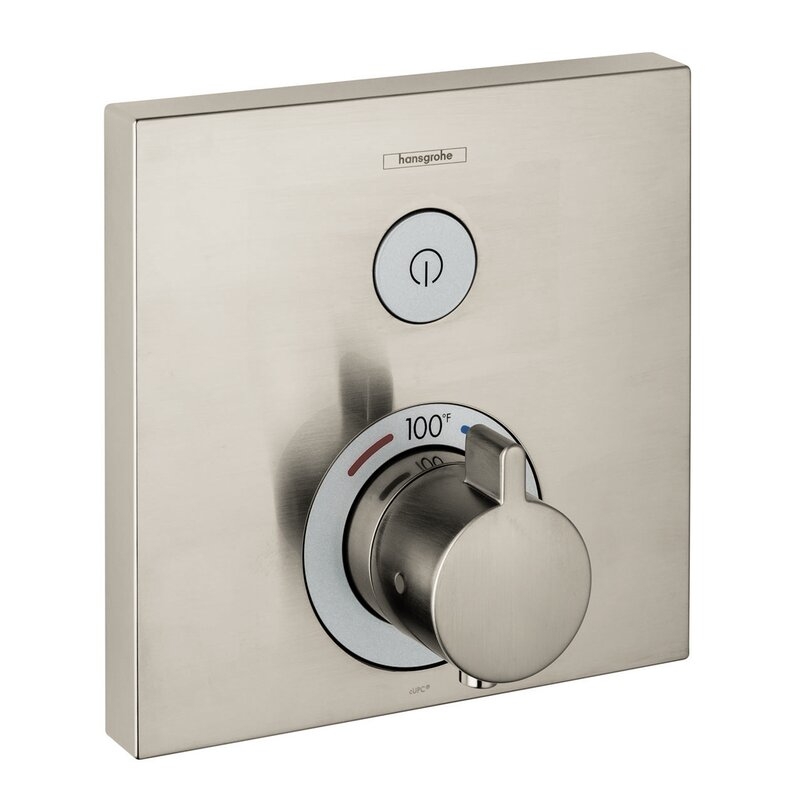 Hansgrohe Select E Thermostatic Trim 1 Function, Square Finish: Brushed Nickel - Image 0