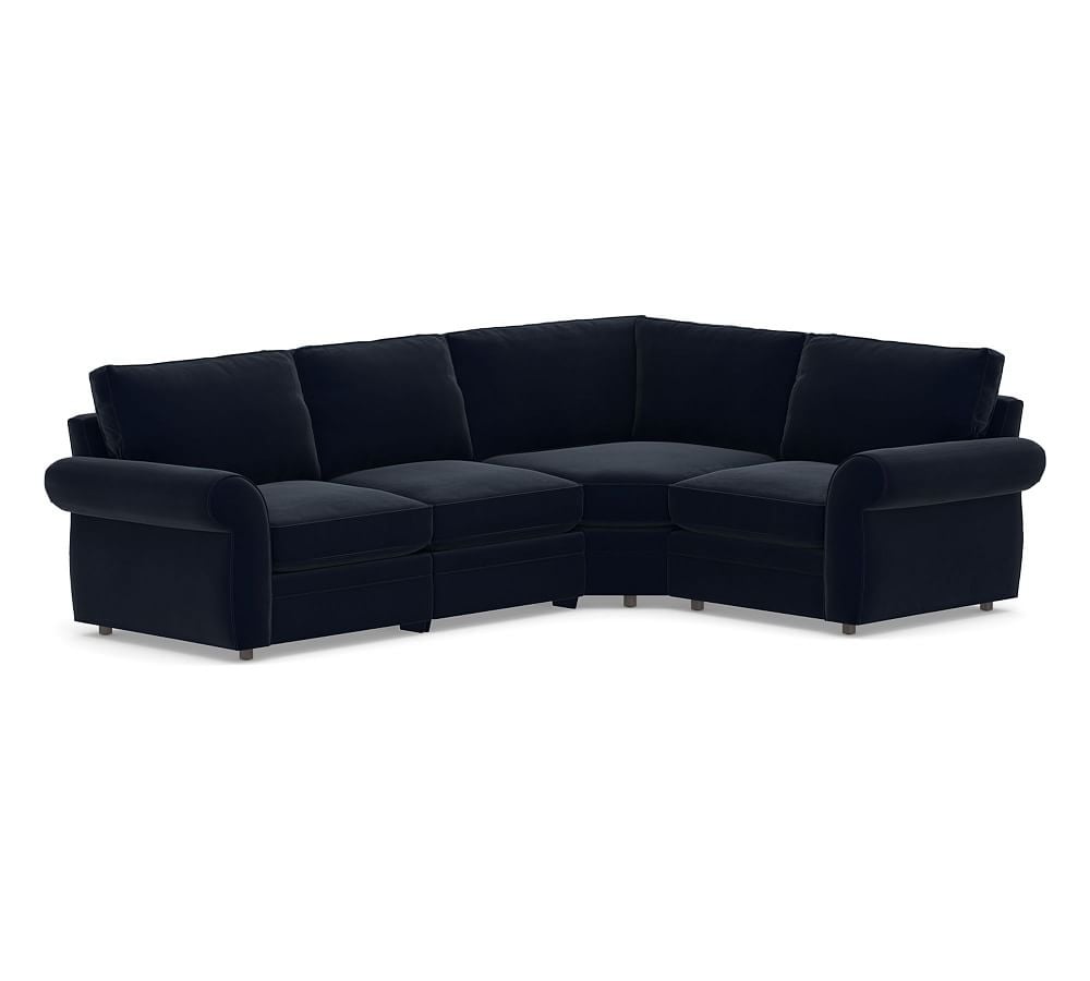 Pearce Roll Arm Upholstered Left Arm 4-Piece Reclining Wedge Sectional, Down Blend Wrapped Cushions, Performance Plush Velvet Navy - Image 0