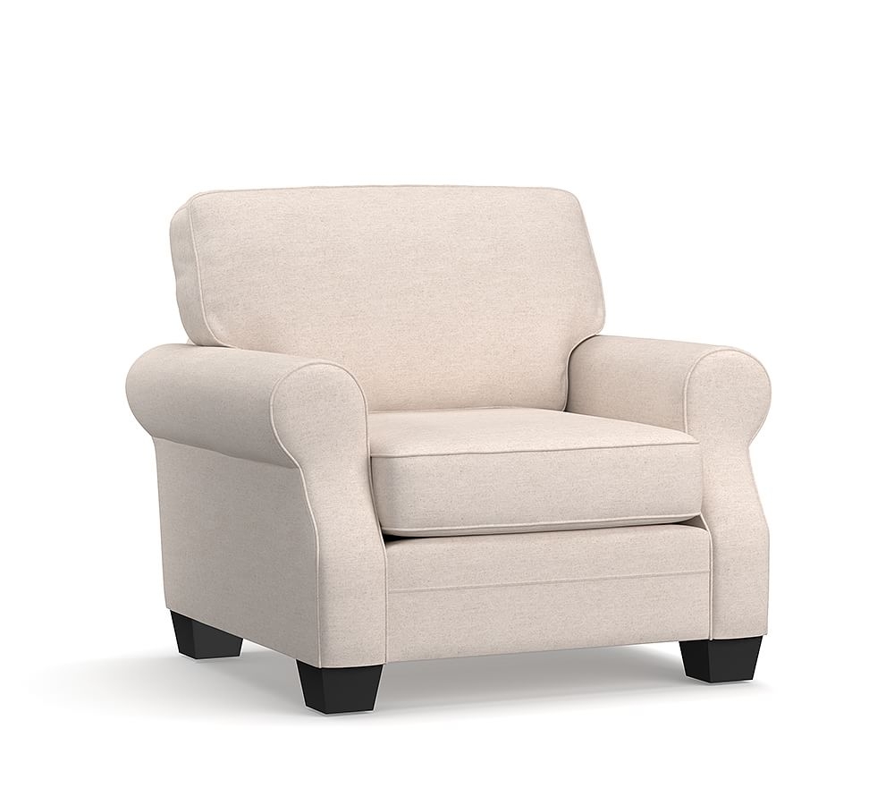 SoMa Fremont Roll Arm Upholstered Armchair, Polyester Wrapped Cushions, Park Weave Oatmeal - Image 0