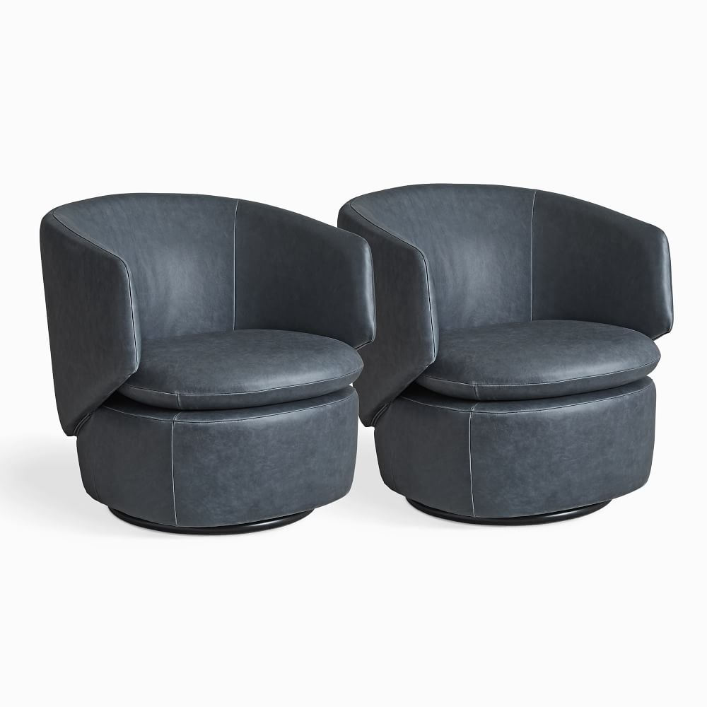 Crescent Leather Swivel Chair, Ludlow Leather, Navy, Set of 2 - Image 0
