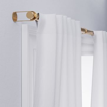 European Flax Linen Ladder Stripe Curtain, White/Midnight, 48"x84" - Image 2