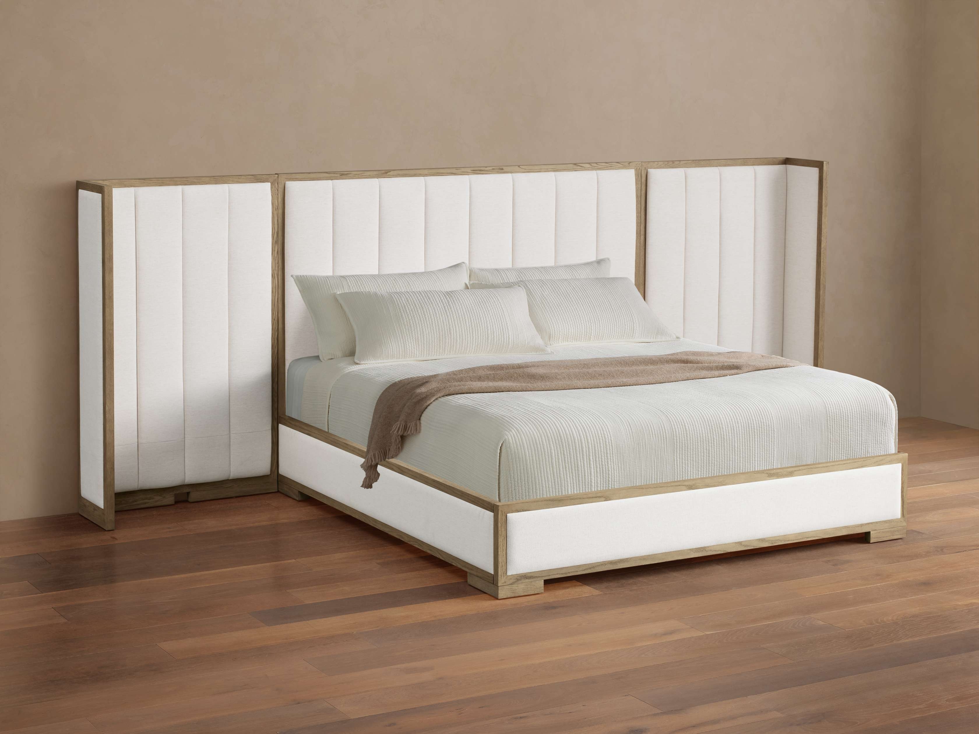 Darien Extended Channel-Stitched Shelter Bed in Upholstered 60" Cali King None  Nomad Snow/Fawn - Image 0