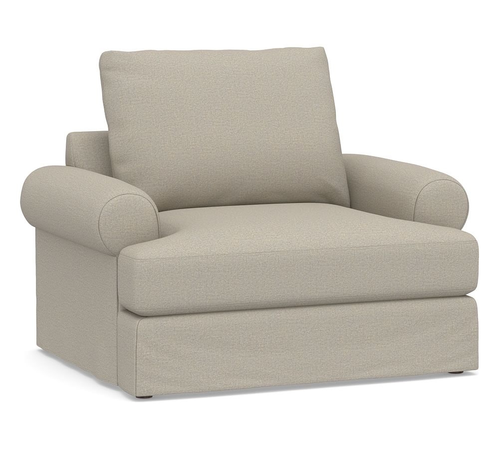 Canyon Roll Arm Slipcovered Armchair, Down Blend Wrapped Cushions, Performance Boucle Fog - Image 0