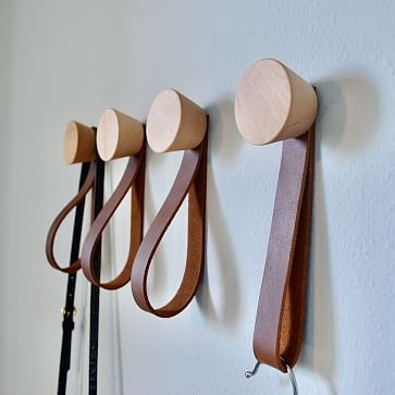 Modern Home Cone Wood Wall Hook with Leather Strap, Natural, Set Of 4 - Image 2