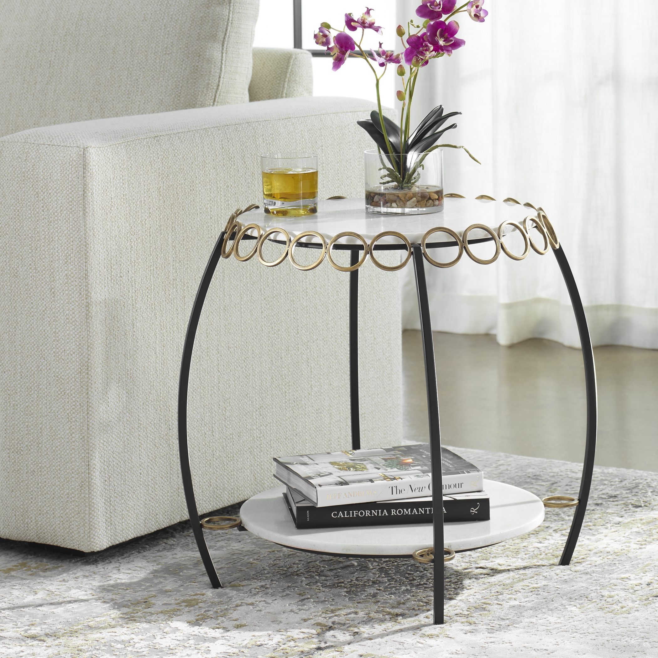 Chainlink White Marble Side Table - Image 1