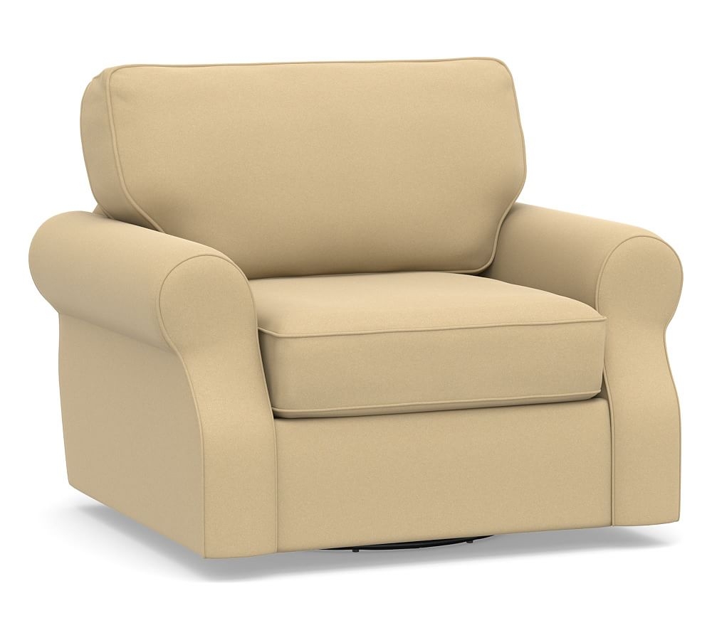 SoMa Fremont Roll Arm Upholstered Swivel Armchair, Polyester Wrapped Cushions, Performance Everydaysuede(TM) Oat - Image 0