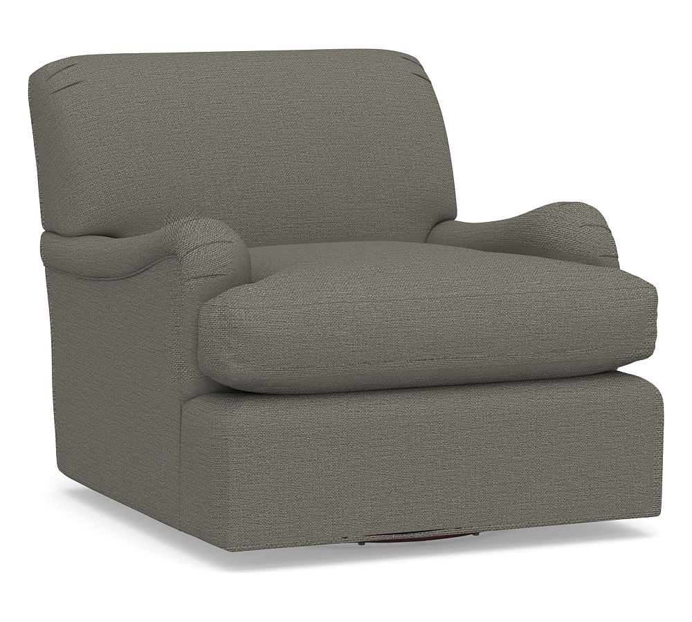 Carlisle English Arm Upholstered Tightback Swivel Armchair, Polyester Wrapped Cushions, Chunky Basketweave Metal - Image 0