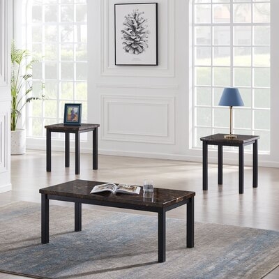 Faux Marble Coffee Table With 2 End Tables(Brown) - Image 0