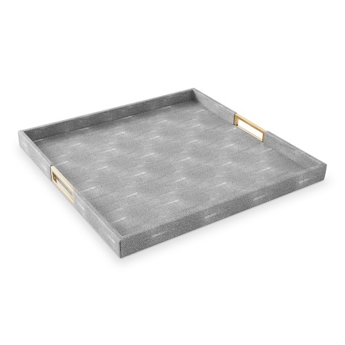 Faux Shagreen & Brass Ottoman Tray, Square - Image 0