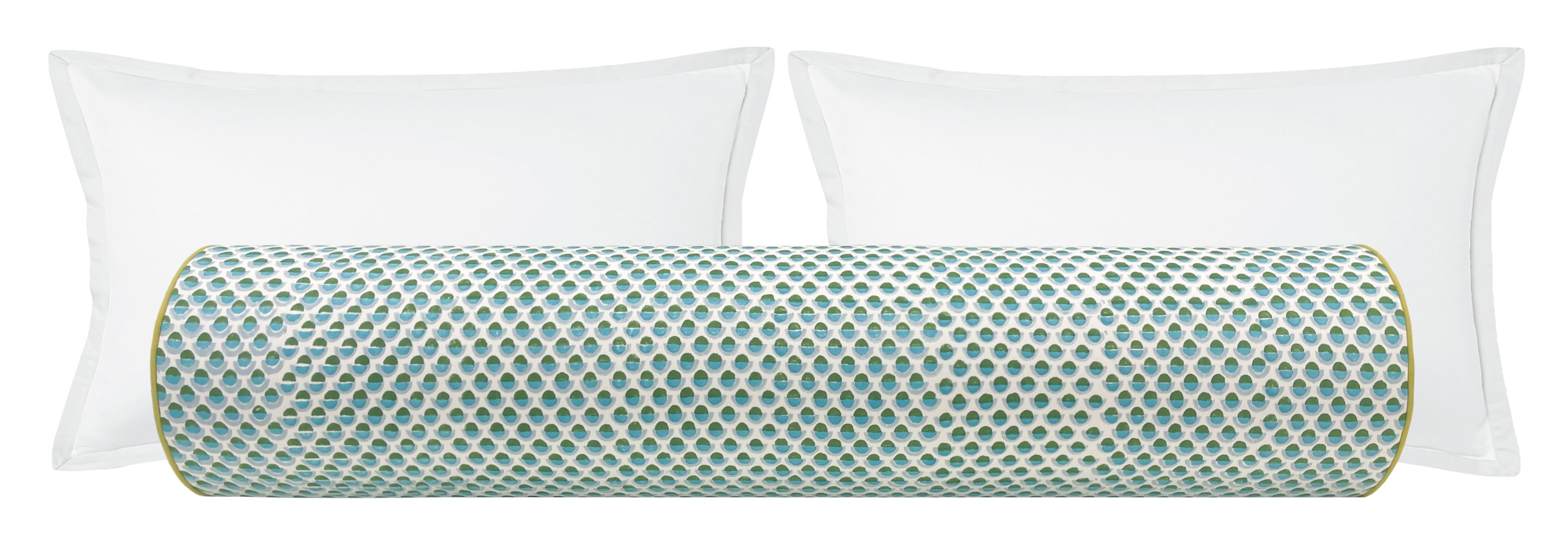 OCS X LDC II | BOLSTER | SERENA DUGAN : OLGA // OCEAN BLOCK PRINT + CLASSIC LINEN // CHARTREUSE CORDING - TWIN // 9" X 24" - Image 2