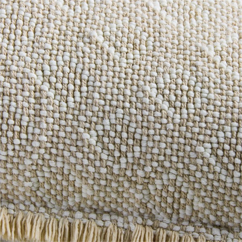 Geo Fringe Organic Cotton 22x15 Flax Taupe Throw Pillow with Feather Insert - Image 2