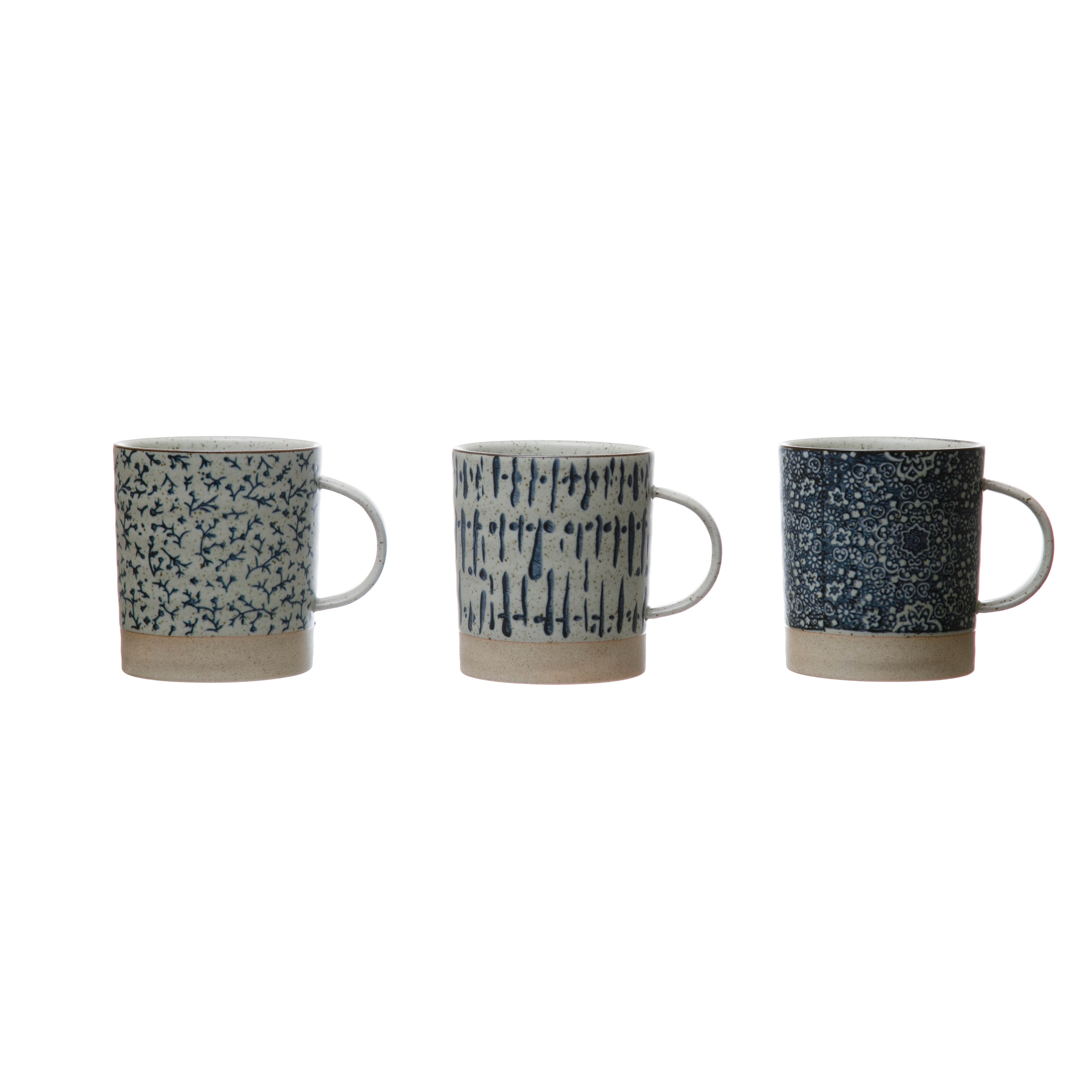 Hand-Stamped 16 oz. Stoneware Mug, Blue & Cream Color, 3 Styles - Image 0