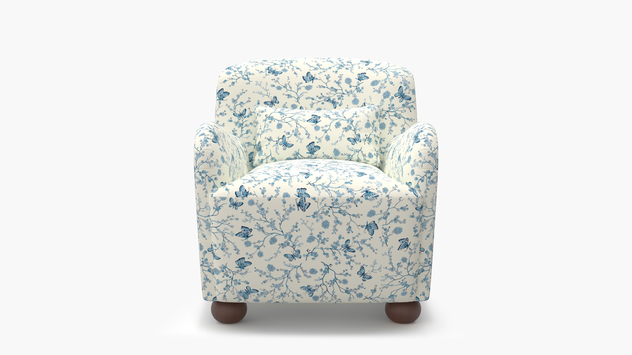 Club Chair, Delft Mariposa, Walnut Bun Foot - Image 0