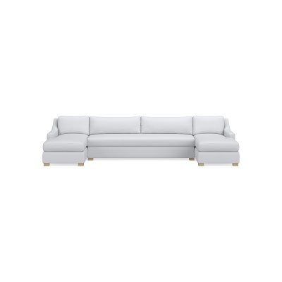 Ghent Slope Arm 3-Piece U-Shape Sofa with Chaise, Standard Cushion, Perennials Performance Canvas, White, Natural Leg - Image 0