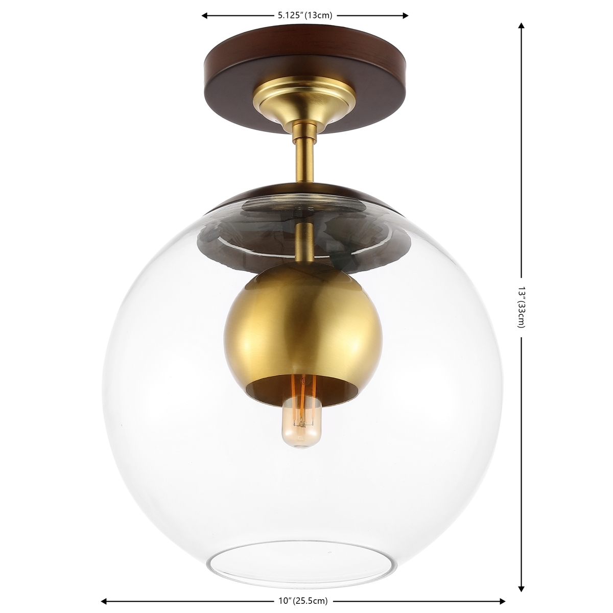 Clyenne 10" Flush Mount - Dark Walnut/Brass - Safavieh - Image 0