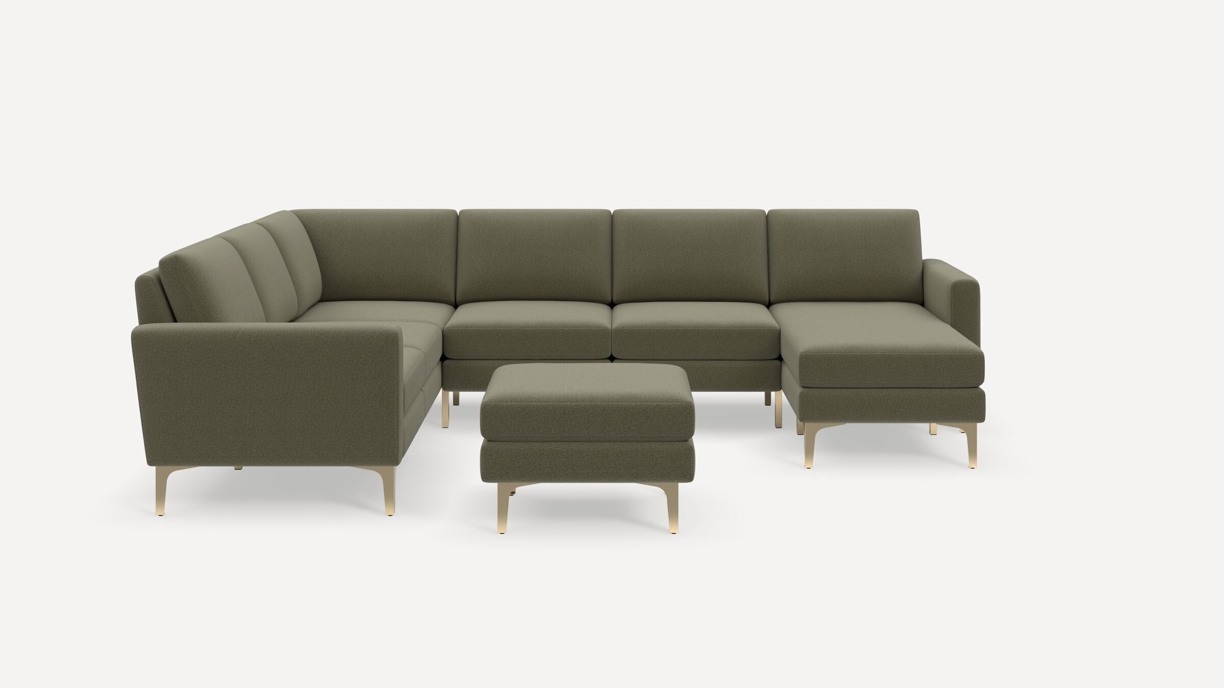 Nomad 6-Seat Corner Sectional with Chaise and Ottoman - Moss Green - Performance Flatweave / Brass - Metal / Block - Image 0