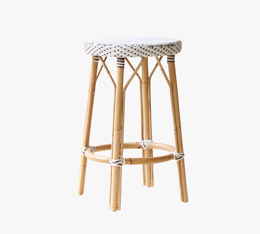 Simone Rattan Counter Stool, White with Cappuccino Dots - Image 0