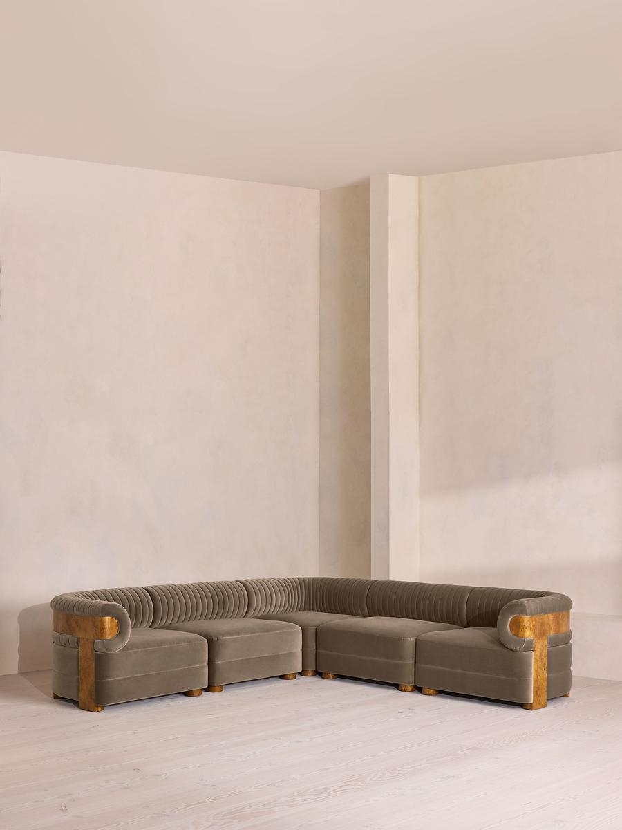 Caleb Sectional Sofa, Corner Sofa, Velvet, Taupe, Dark Burl, US - Image 0