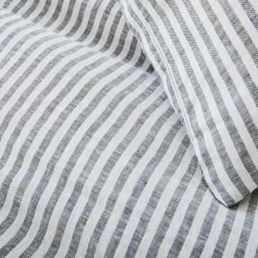 European Flax Linen Classic Stripe Duvet, Standard Sham Set, Natural Flax - Image 1