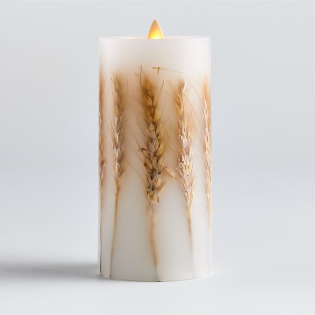 Flickering Flameless 3"x6" Wheat Inclusion Wax Pillar Candle - Image 0