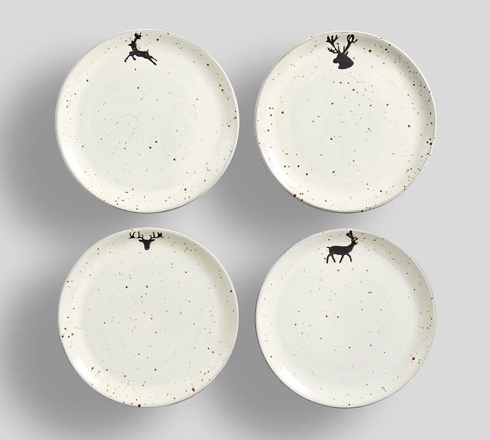 Rustic Reindeer Stoneware Salad Plates, Set of 4 - Image 0
