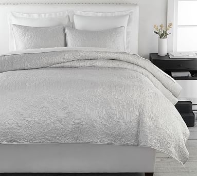 Monique Lhuillier Blossom Embroidered Cotton Quilt, King/Cal King, Gray - Image 0