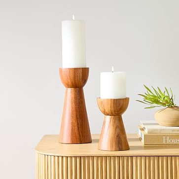 Pure Wood Pillar Candle Holder, Dark Walnut, Small - Image 2