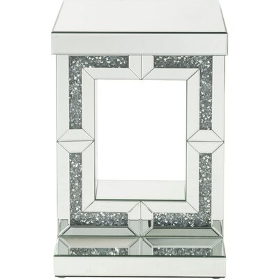Accent Table With Open Geometric Base And Acrylic Diamond Inlay, Silver - Image 0