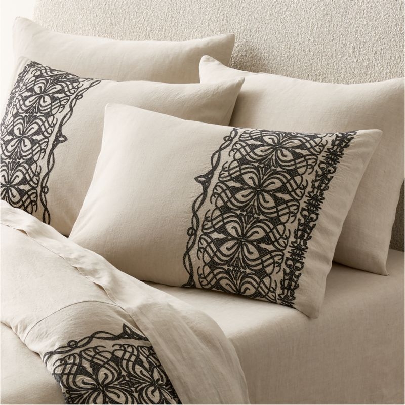 Aubrey Flax Embroidered Linen and Cotton Full/Queen Duvet Cover - Image 5