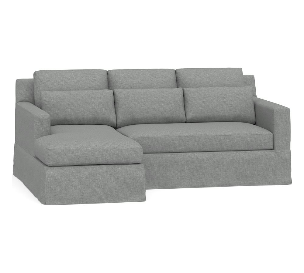 York Square Arm Slipcovered Deep Seat Right Arm Loveseat with Chaise Sectional, Bench Cushion, Down Blend Wrapped Cushions, Performance Brushed Basketweave Chambray - Image 0