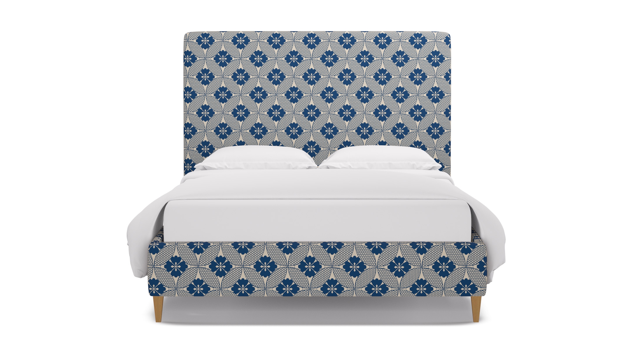 Classic Bed, Bright Navy Solaire, Natural Square Tapered Leg, Queen - Image 0