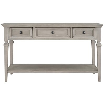 Classic Retro Style Console Table With Three Top Drawers And Open Style Bottom Shelf Pine Wooden Frame And Legs Easy Assembly Gray Wash - Image 0