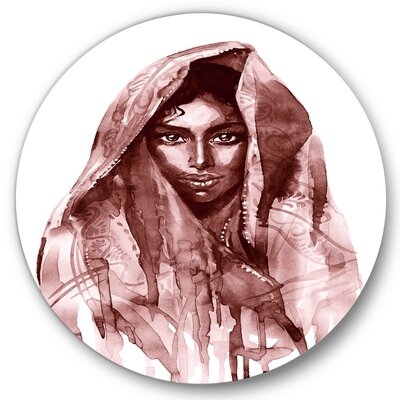 Monochrome Portrait Of Young Indian Woman II - Modern Metal Circle Wall Art - Image 0