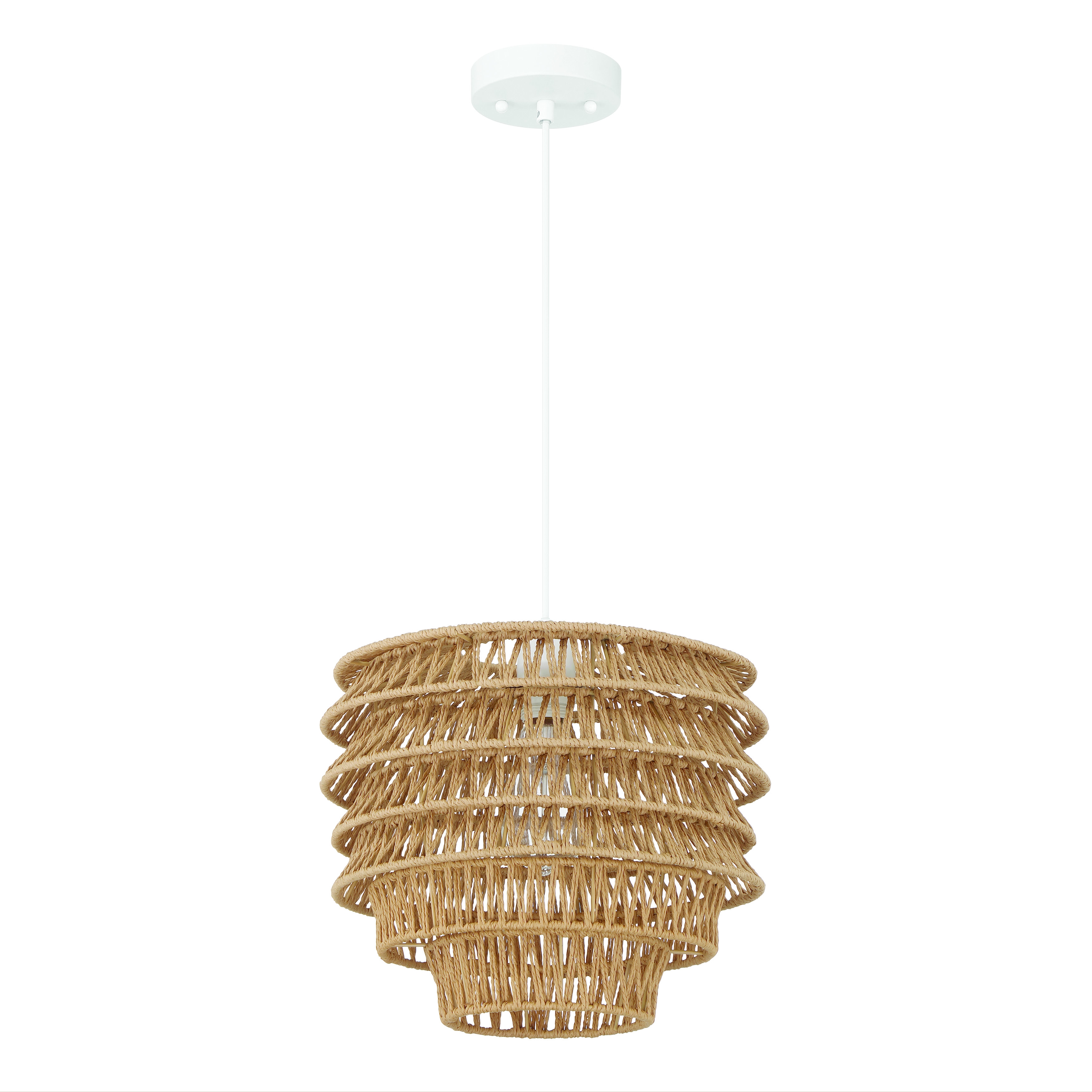 Boho Handwoven Paper Rope and Metal Ceiling Pendant Lamp, Natural - Image 0