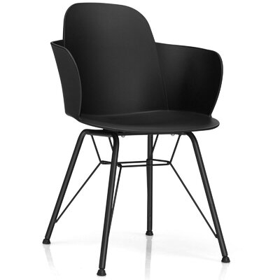 Set Of 2 Metal Frame Modern Petal-Shape Plastic Dining Chair-Black - Image 0