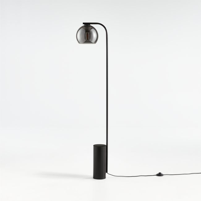 Arren Black Floor Lamp with Silver Round Shade - Image 0